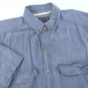 Jeep Button Down Shirt Mens L Blue Short Sleeve‎ Work Denim Look - Minor Flaws